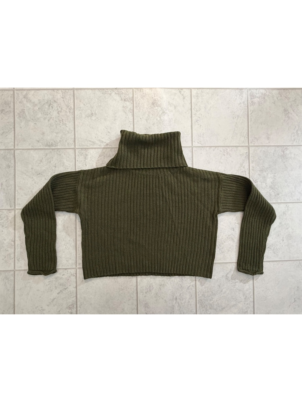 Poof Apparel olive cropped turtleneck sweater